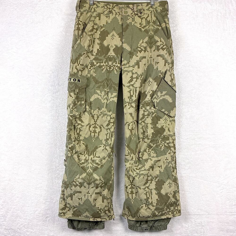 Burton Dryride Cargo Pants Mens S Green Gridstop Camo Ski Snowboard Waterproof